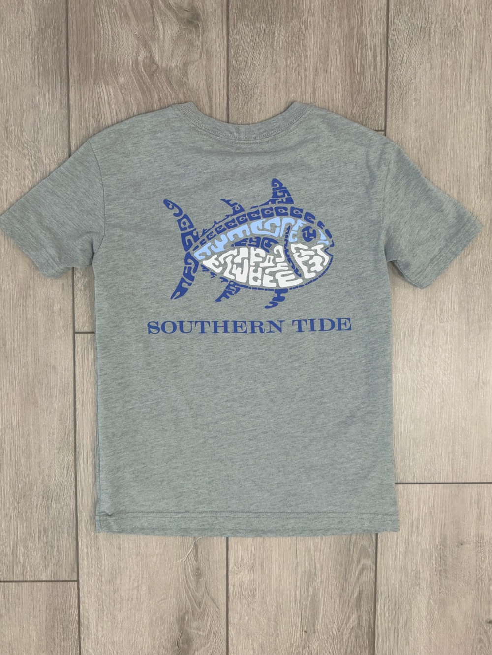 Southern Tide Kids Heather Gray Tee with Small Blue Fish Logo